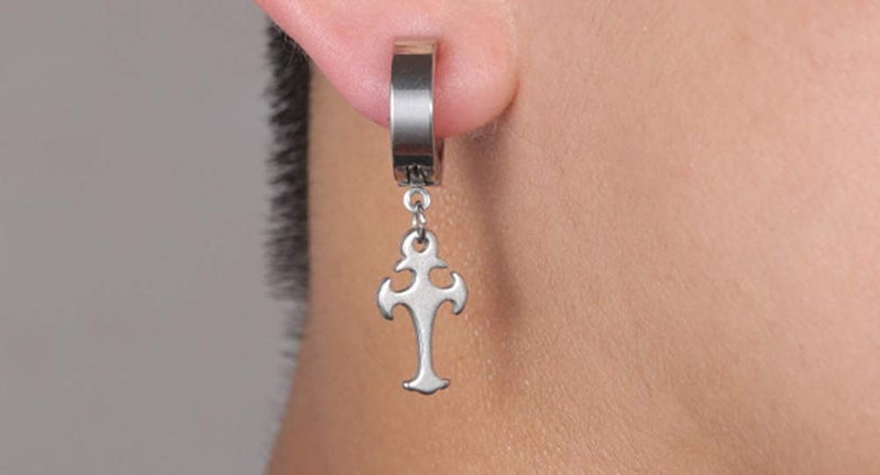 CCBFY Non-pierced Earrings Set for Men Women Cross Titanium Steel Hoop Dangle Clip On Earring - Image 4