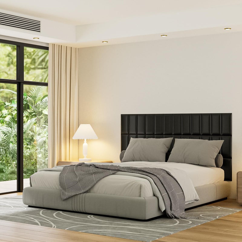 Elvone Upholstered Headboard Panels, 12 Panels Sized 7.8" x 15.7" Peel and Stick Padded Wall Panels for Kids, 3D Anti-Collision Wall Mounted Bed headboard for Full, Black - Image 4
