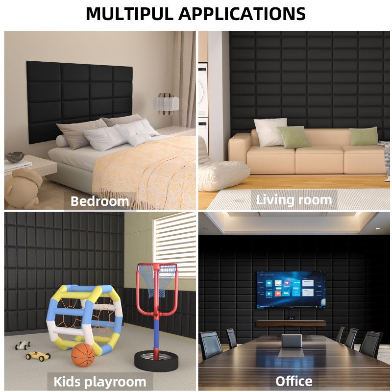 Elvone Upholstered Headboard Panels, 12 Panels Sized 7.8" x 15.7" Peel and Stick Padded Wall Panels for Kids, 3D Anti-Collision Wall Mounted Bed headboard for Full, Black - Image 5