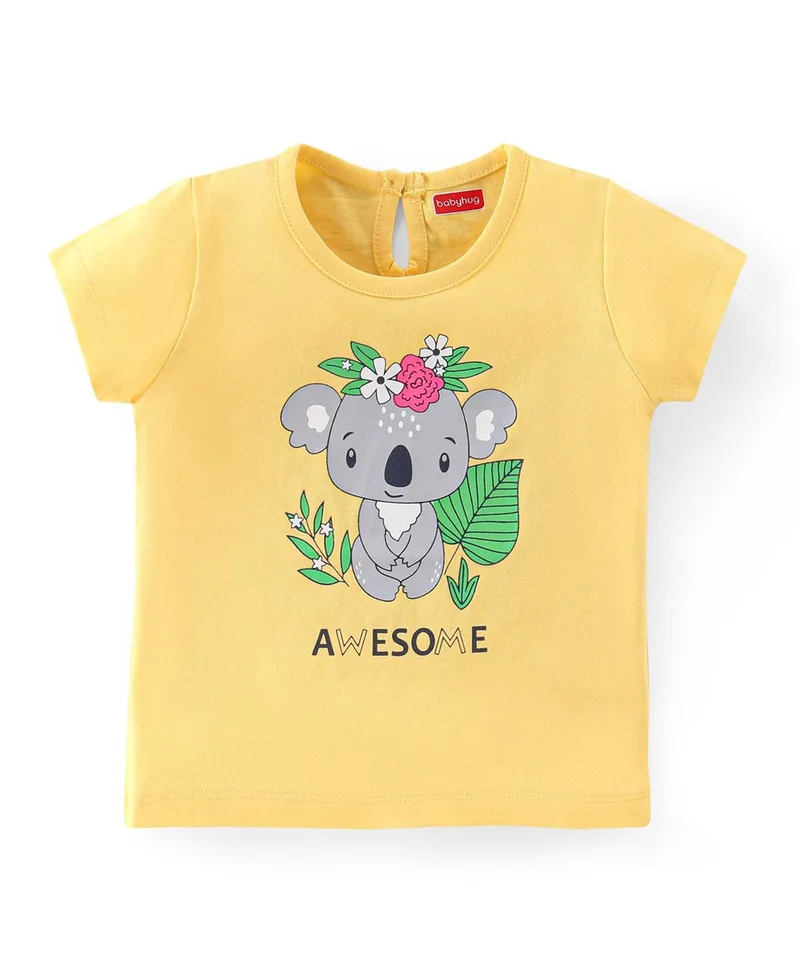 babyhug Babyhug 100% Cotton Full Sleeves Tee Flowers Print - Yellow