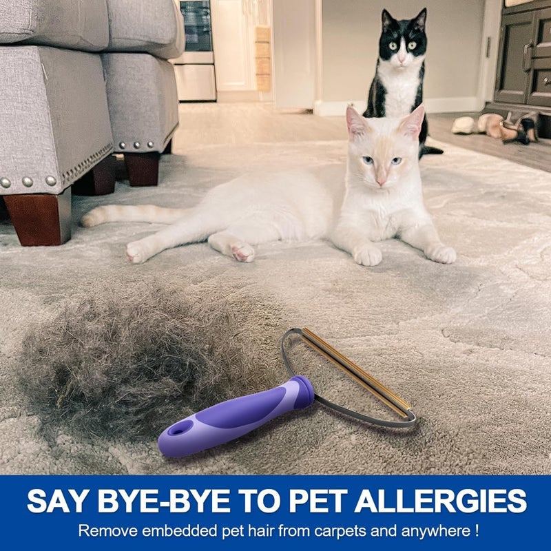 ELEMSY Pet Hair Remover, Deep Cleaning Dog Cat Hair Remover, Lint Cleaner Pro, Fur Removal Tool, Portable Carpet Scraper Rake, Fuzz Hairball Shaver for Carpet, Car Mat, Couch, Pet Bed, Rug - Purple, 2 Pack - Image 3