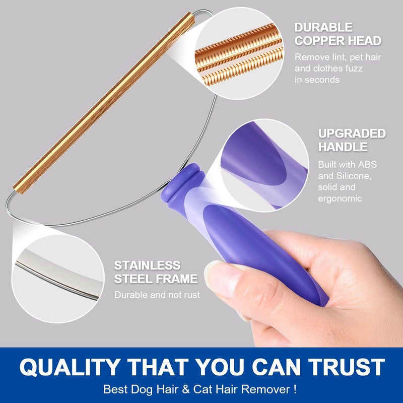 ELEMSY Pet Hair Remover, Deep Cleaning Dog Cat Hair Remover, Lint Cleaner Pro, Fur Removal Tool, Portable Carpet Scraper Rake, Fuzz Hairball Shaver for Carpet, Car Mat, Couch, Pet Bed, Rug - Purple, 2 Pack - Image 5