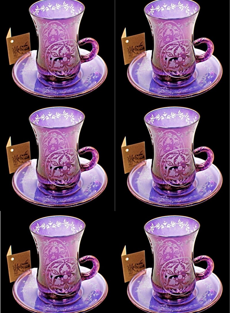 KuduArts Tea Cups With Saucer Glass Set 6 Pieces - Image 1