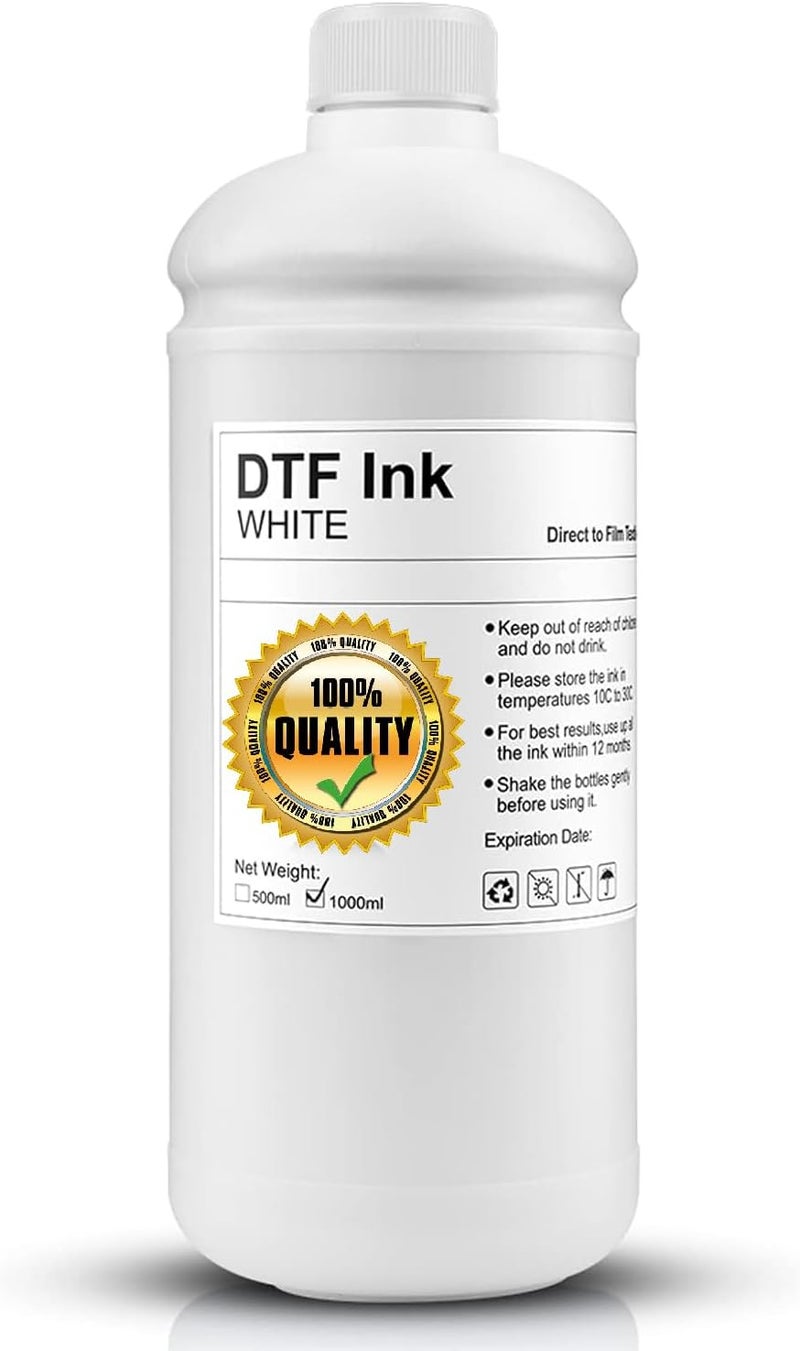 حبر DTF أبيض 1000 مل متوافق مع رؤوس الطباعة المثبتة في طابعات DTF L801 L800 L805 L850 T50 T60 R290 RX610 690 R200 R210 R220 R300 R310 R340 R350 - Image 1