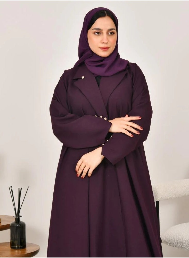 lamha abaya - Purple cloche blazer with gold buttons on the sleeves and collar - Image 1