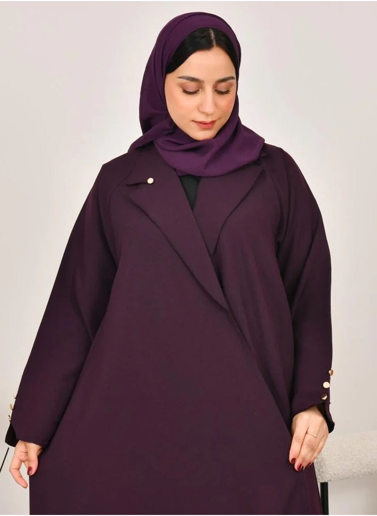 lamha abaya - Purple cloche blazer with gold buttons on the sleeves and collar - Image 1