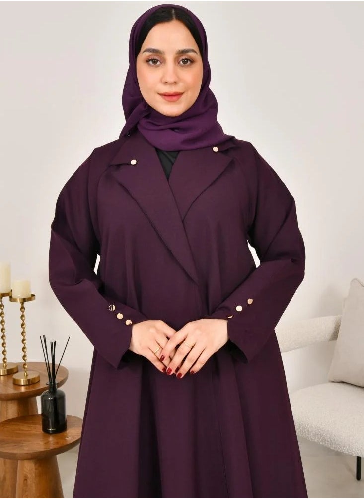 lamha abaya - Purple cloche blazer with gold buttons on the sleeves and collar - Image 1
