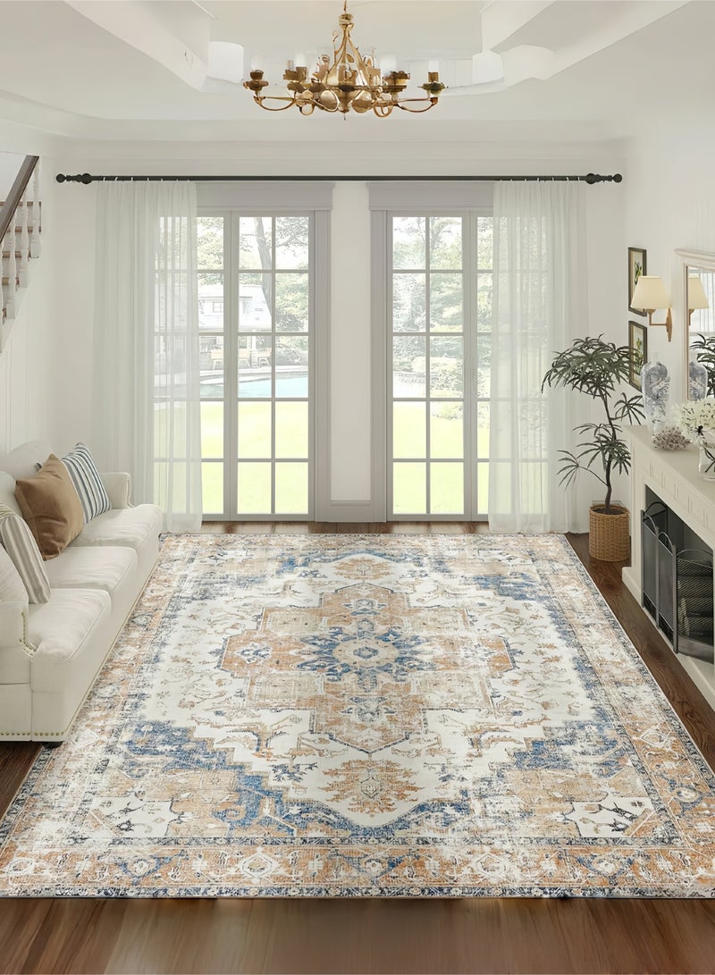 CHU DAI Luxury Area Rug Soft Touch Carpet Orange Multi for Kitchen Living Room Bedroom Dining Room - Image 1