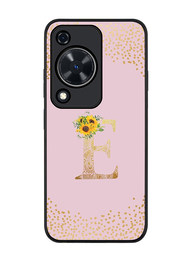Stylizedd Rugged Black edge case for Huawei nova Y72 / Huawei Enjoy 70 4G, Slim fit Soft Cover Custom Monogram Initial Letter Floral Pattern Alphabet - E (Pink) - Image 1