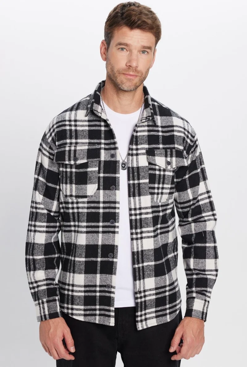 تودورس Men's Relax Fit Casual Cut Lumberjack Double Pocket Buttoned Plaid Winter Shirt