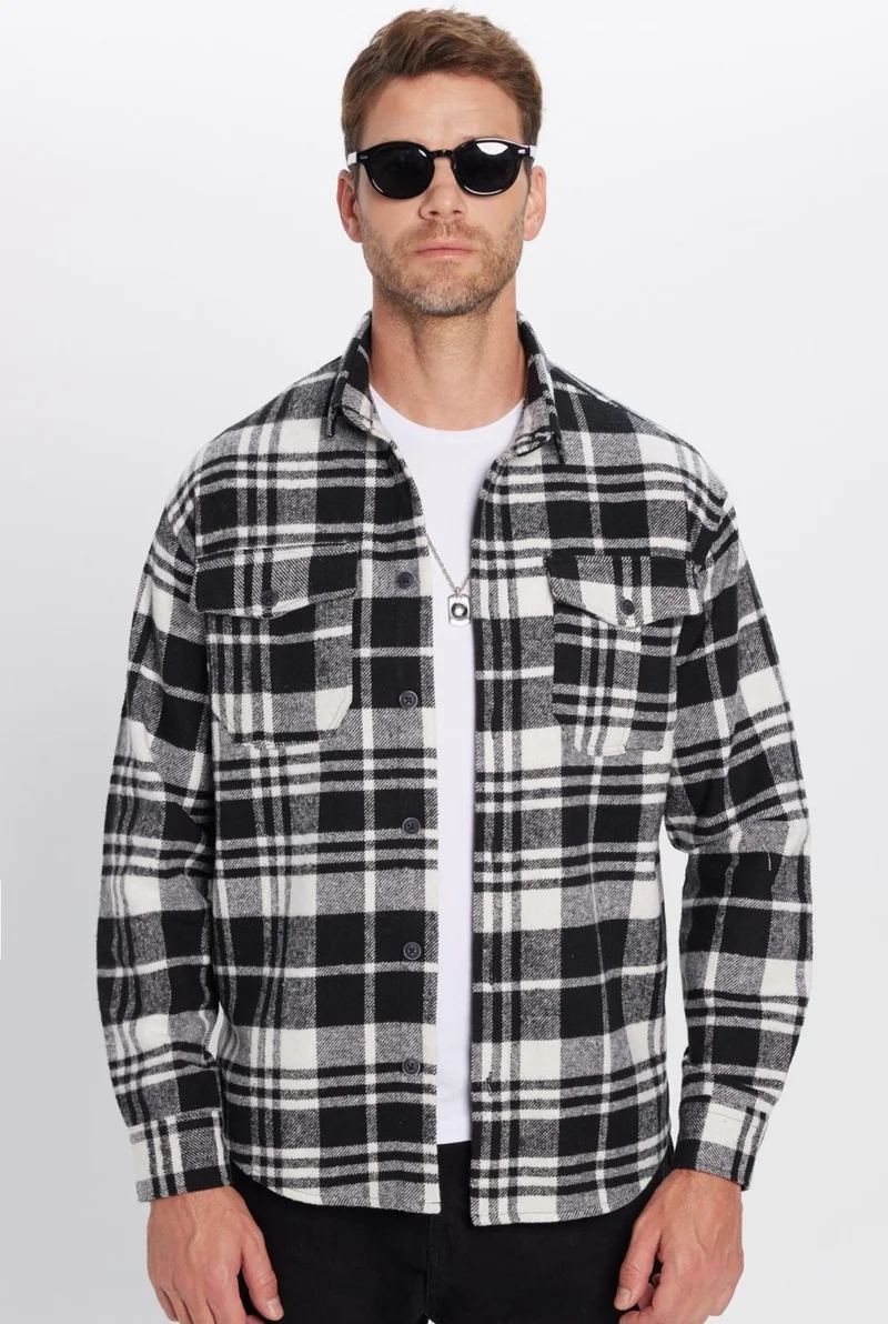 تودورس Men's Relax Fit Casual Cut Lumberjack Double Pocket Buttoned Plaid Winter Shirt
