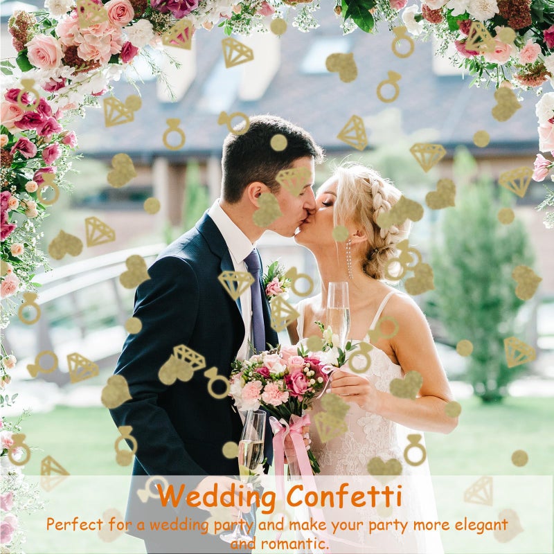 Golden Confetti Hearts And Rings 2 Bags Wedding Party Decoration Sparkling Scatter - Image 5