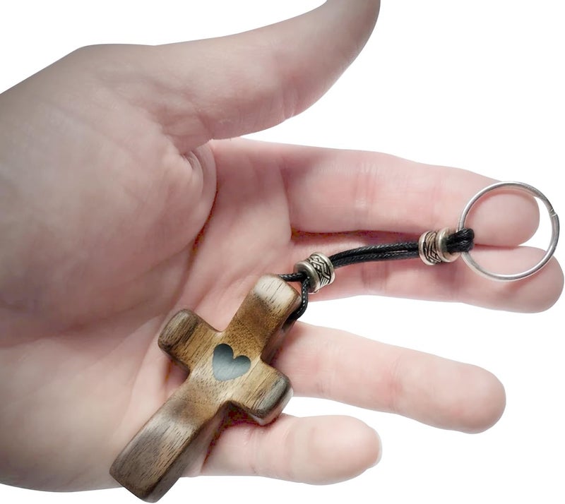 Yookin 2 PCS Cross My Heart | Encouragement Gift Wooden Cross Key Chain Fingertip Stress Relief Gifts Pocket Small Cross Christmas Gift Handheld Wooden Cross Key Chain - Image 2