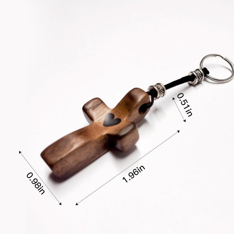 Yookin 2 PCS Cross My Heart | Encouragement Gift Wooden Cross Key Chain Fingertip Stress Relief Gifts Pocket Small Cross Christmas Gift Handheld Wooden Cross Key Chain - Image 3