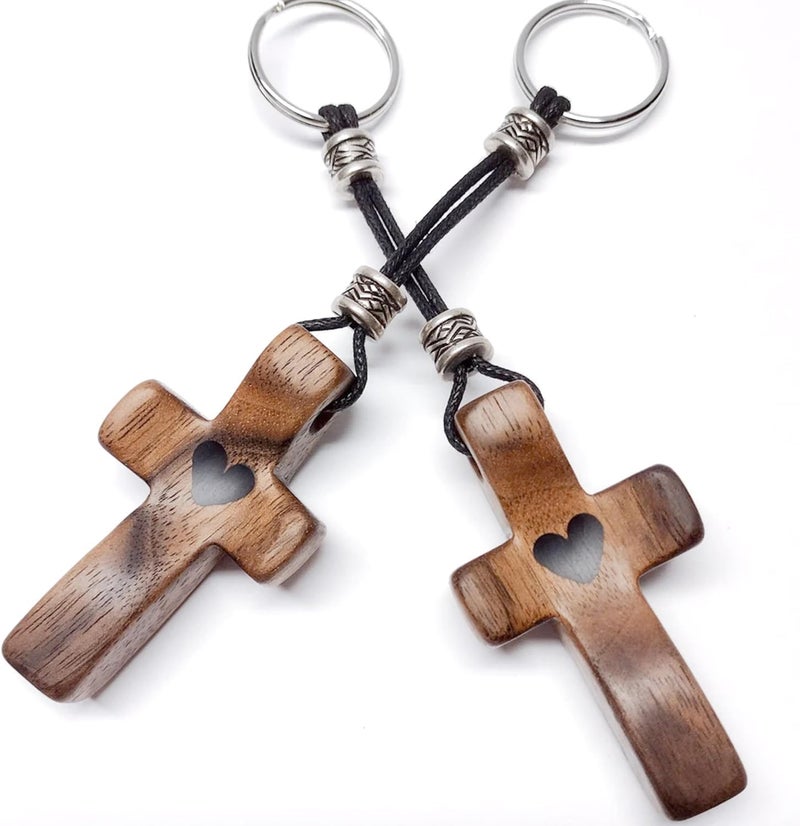 Yookin 2 PCS Cross My Heart | Encouragement Gift Wooden Cross Key Chain Fingertip Stress Relief Gifts Pocket Small Cross Christmas Gift Handheld Wooden Cross Key Chain - Image 1