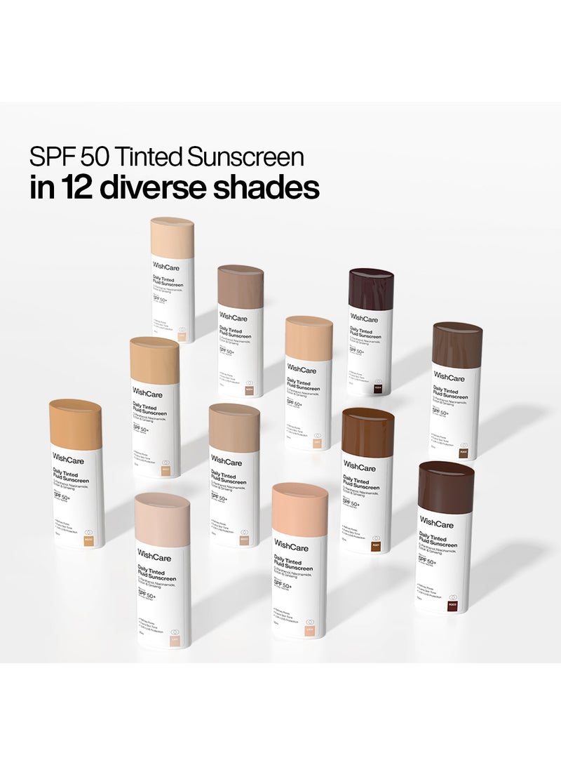 WishCare Daily Fluid Tinted Sunscreen SPF50 PA++++| L101 | Broad Spectrum Protection for all skin types | In-Vivo Tested Tinted Sun Screen | D-Panthenol, Niacinamide, Ectoin & Ginseng | Evens & Protects | 50ml - Image 4