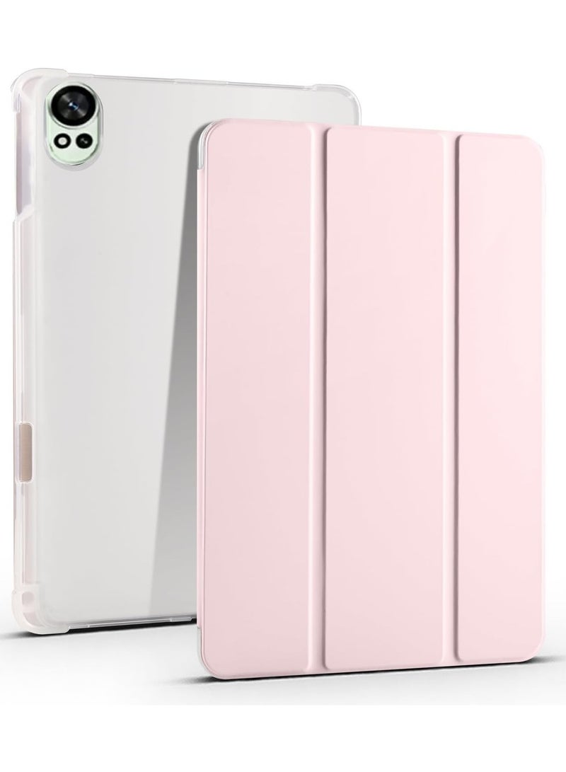 VKL Case Compatible with Huawei MatePad Air (2024) 12.0 inch,Smart Slim Trifold Stand Auto Sleep/Wake Cover with Pencil Holder, Clear Transparent Back Shell (Pink)