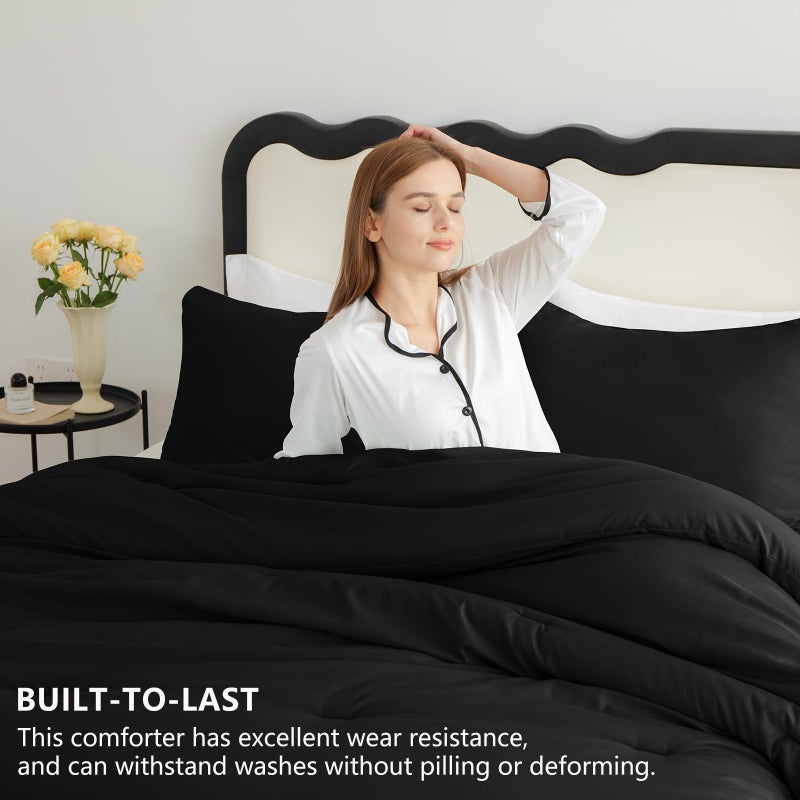 CozyLux Oversized Queen Comforter Set Black, 3 Pieces 98x98 Solid Breathable Quilted Bedding Sets for All Season, Luxury Soft Lightweight Bed Set with Down Alternative Comforter and 2 Pillowcases - Image 2