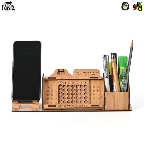Gift Kya De Wooden Desk Organizer with Desk Calendar, Mobile Holder & Pen Stand | APJ Abdul Kalam Printed Quote & Design | Office Table Decor Gift | Made in India (Eco Friendly) - Image 2