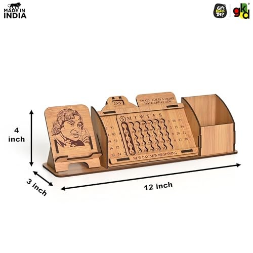 Gift Kya De Wooden Desk Organizer with Desk Calendar, Mobile Holder & Pen Stand | APJ Abdul Kalam Printed Quote & Design | Office Table Decor Gift | Made in India (Eco Friendly) - Image 5