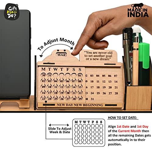 Gift Kya De Wooden Desk Organizer with Desk Calendar, Mobile Holder & Pen Stand | APJ Abdul Kalam Printed Quote & Design | Office Table Decor Gift | Made in India (Eco Friendly) - Image 4