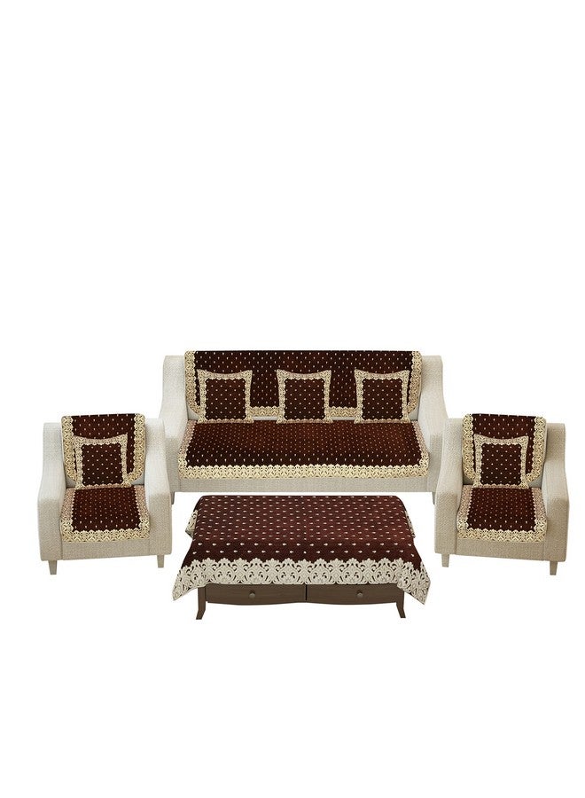 SAWNA HOMES Premium 5 Seater Printed Sofa Cover Set with Cushion +Table Covers, 3,1,1 Seater 10 Pieces Sofa Back Slip Panels, Single Seater,Coffee (Pack of 12) - Image 2