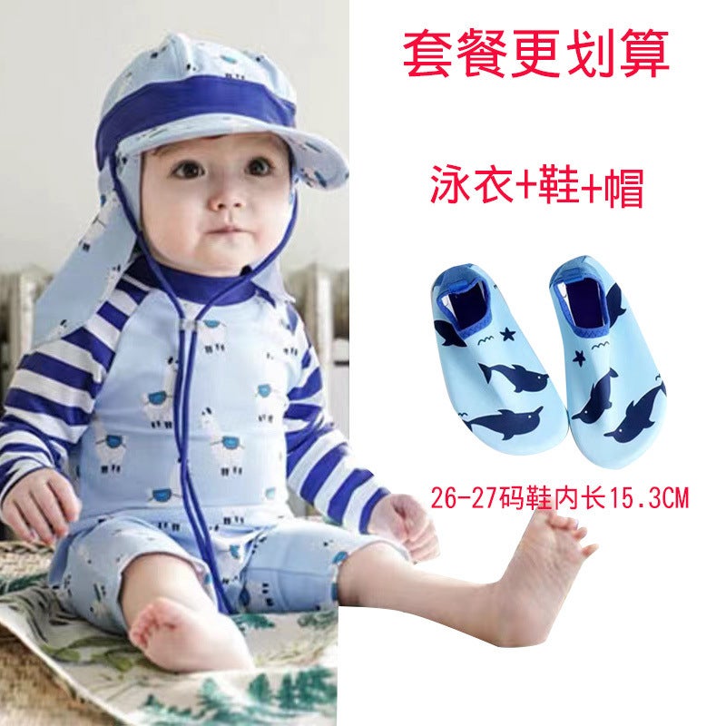 Generic New Kidsrens Swimsuit, Sun Protection, Quick-Drying, Infant One-Piece Swimsuit, Cute Hot Spring Beach Suit for Small and Medium-Sized Kidsren Military uniform blue 2089 alpaca+shoes 26-27+hat