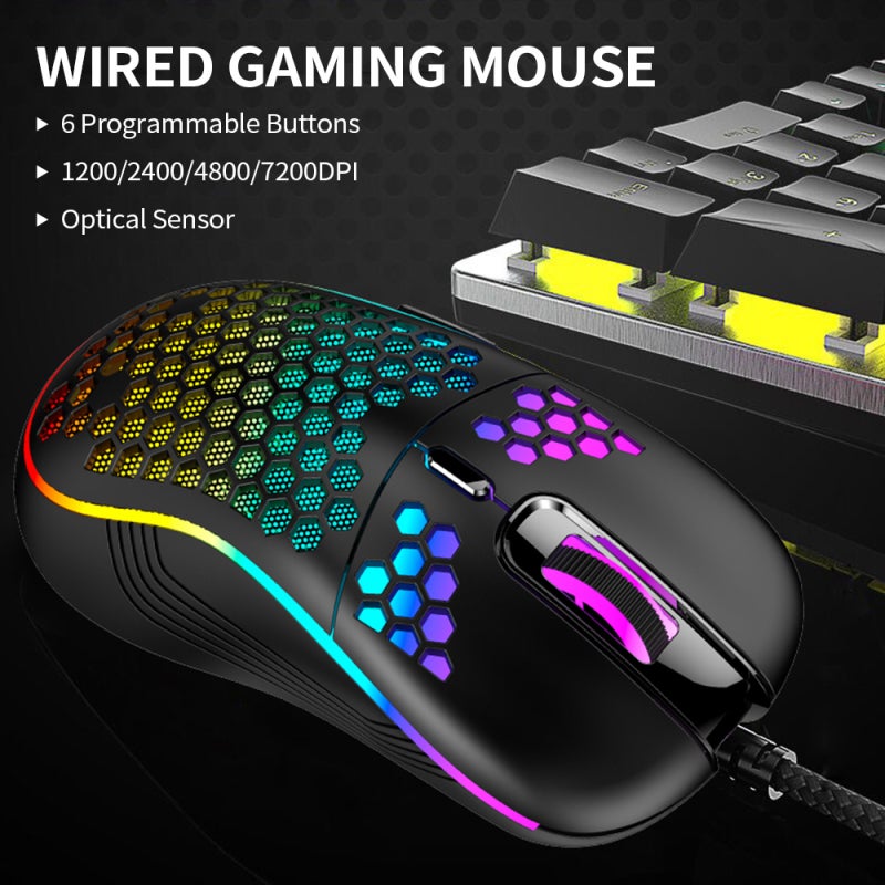 فأرة ألعاب: لون أسود، 4 مستويات DPI 1200/2400/4800/7200، 6 أزرار قابلة للبرمجة - مستشعر بصري، تصميم مريح، توصيل واستخدام سريع لعشاق ألعاب ويندوز وماك - Image 2