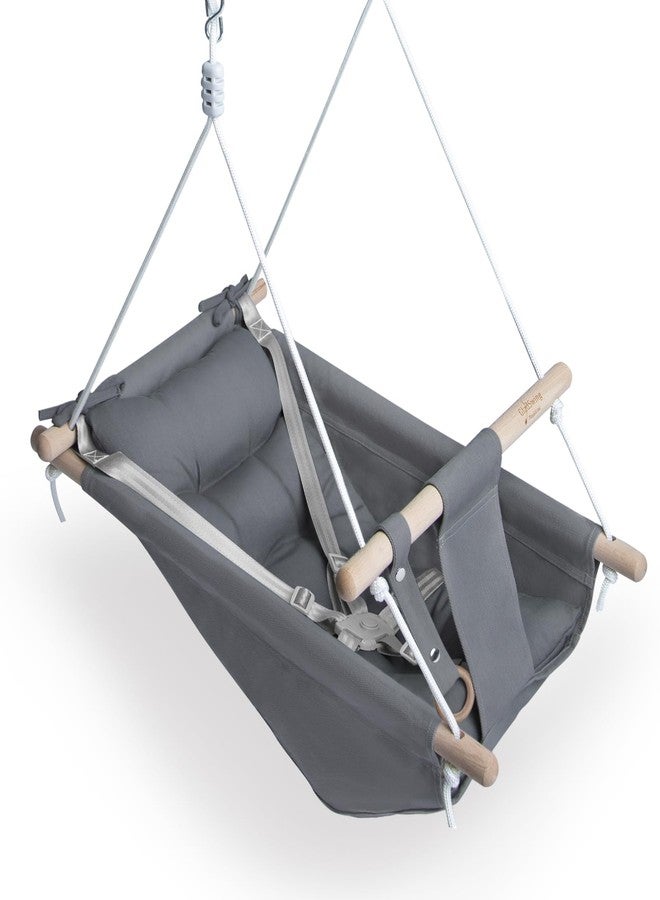 gladswing Baby Swing for Infants to Toddlers,Indoor Outdoor Wooden Hanging Swing Seat with Safety Belt and Mounting Hardware, Suitable for Ages Up to 3,Grey - Image 1