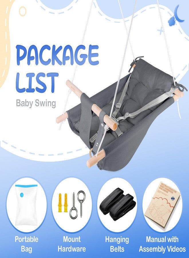 gladswing Baby Swing for Infants to Toddlers,Indoor Outdoor Wooden Hanging Swing Seat with Safety Belt and Mounting Hardware, Suitable for Ages Up to 3,Grey - Image 5