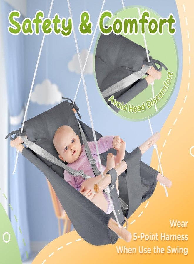 gladswing Baby Swing for Infants to Toddlers,Indoor Outdoor Wooden Hanging Swing Seat with Safety Belt and Mounting Hardware, Suitable for Ages Up to 3,Grey - Image 3