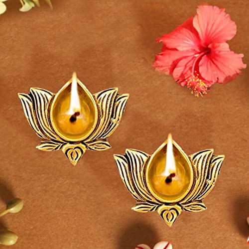 The Advitya Lotus Shaped Brass Diya for Pooja|Festive Decor Diwali Gift|Home Decor Items|Deepam Oil Lamp Vilakku Deepak for Puja|Kamal Deep|Pooja Essentials|Diwali Decoration Item|(Pack of 2) - Image 1