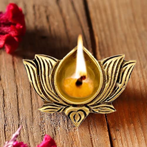 The Advitya Lotus Shaped Brass Diya for Pooja|Festive Decor Diwali Gift|Home Decor Items|Deepam Oil Lamp Vilakku Deepak for Puja|Kamal Deep|Pooja Essentials|Diwali Decoration Item|(Pack of 2) - Image 2