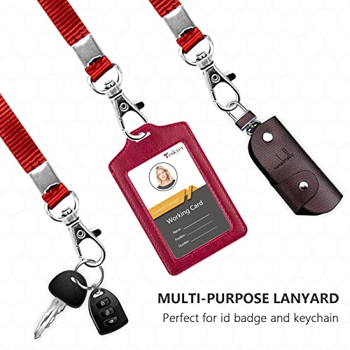 Teskyer 2 Pack Double Sided Clear Badge Holder with Lanyard, PU Leather ID Badge Name Card Holder with Stainless Steel J-Hook Nylon Lanyard for Work, School, Metro, Access, Wine Red - Image 4