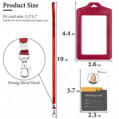 Teskyer 2 Pack Double Sided Clear Badge Holder with Lanyard, PU Leather ID Badge Name Card Holder with Stainless Steel J-Hook Nylon Lanyard for Work, School, Metro, Access, Wine Red - Image 3