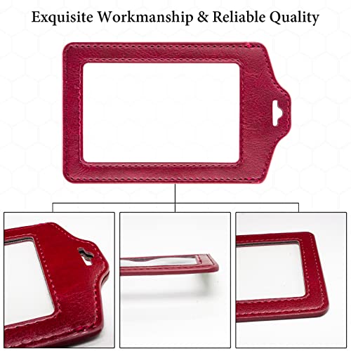 Teskyer 2 Pack Double Sided Clear Badge Holder with Lanyard, PU Leather ID Badge Name Card Holder with Stainless Steel J-Hook Nylon Lanyard for Work, School, Metro, Access, Wine Red - Image 5