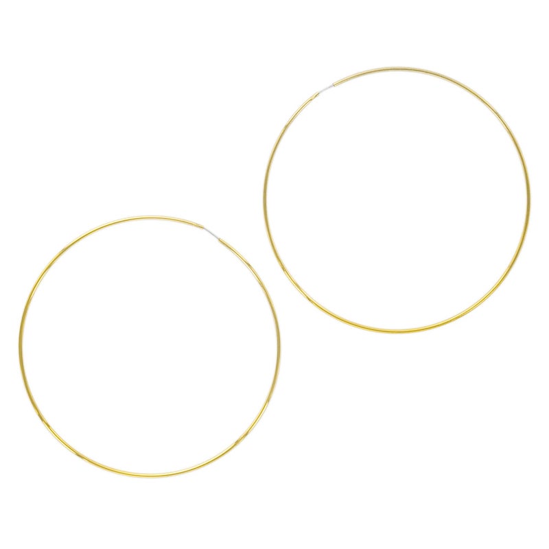 Columbus 14K Gold Plated or Rhodium Plated Thin Endless Hoop Earrings - Lightweight Wire Hoops (Gold, 70) - Image 1
