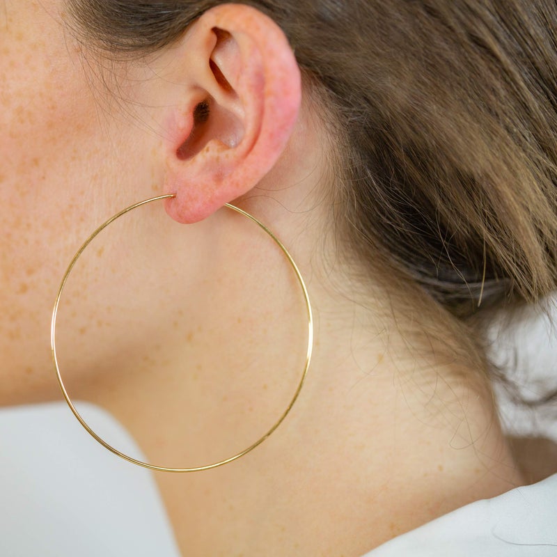 Columbus 14K Gold Plated or Rhodium Plated Thin Endless Hoop Earrings - Lightweight Wire Hoops (Gold, 70) - Image 3