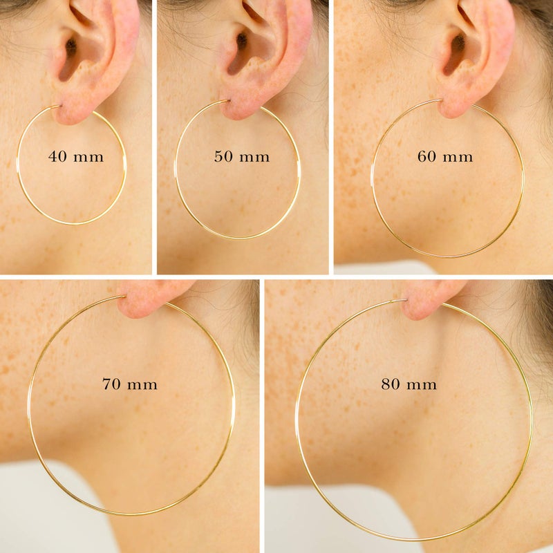 Columbus 14K Gold Plated or Rhodium Plated Thin Endless Hoop Earrings - Lightweight Wire Hoops (Gold, 70) - Image 5