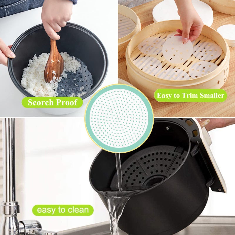 TANOMA Multipurpose Silicone Liner For Steamer  Air Fryer  Pressure Cooker: Upgraded Reusable Air Fryer Liners  Silicone Baking Mat Steamer Liner  Airfryer Accessory Parchment Paper Replacement 6""-12"" - Image 2