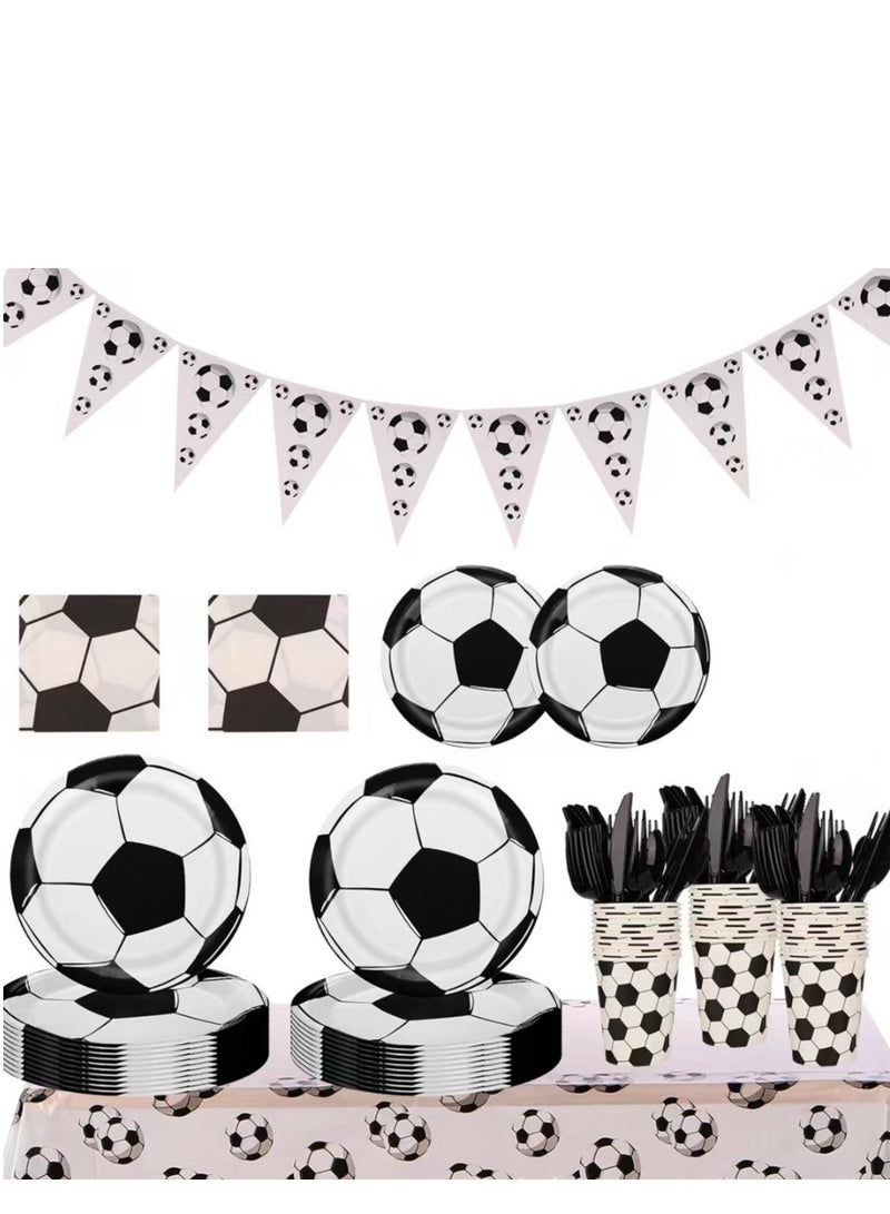91-piece football party supplies - 10 guest sets, cutlery, paper plates, napkins, cups, knives, forks, football theme decorations - Image 1
