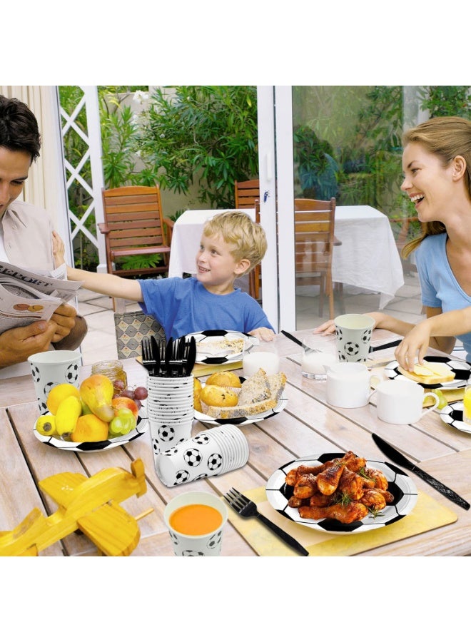 91-piece football party supplies - 10 guest sets, cutlery, paper plates, napkins, cups, knives, forks, football theme decorations - Image 4