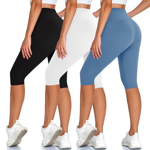 Hi Clasmix High Waisted 3 Pack Women's Capri Pants - Knee Length Yoga Shorts, Biker Workout Leggings for Women,Summer Activewear - Image 1