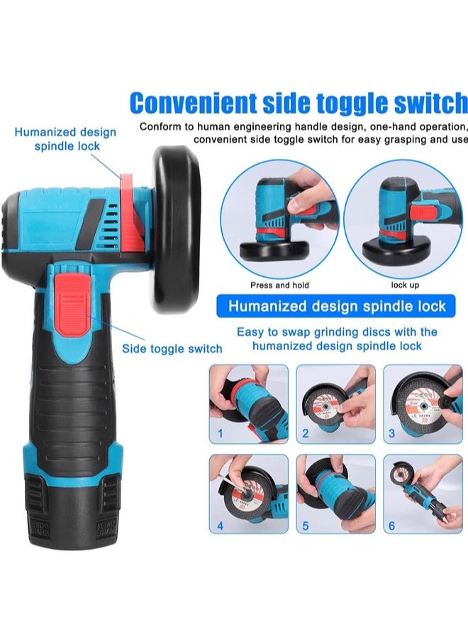 Denzoz Mini Angle Grinder 19500rpm Mini Grinders Power Tools Handheld Portable Electric Grinder Machine with 2 Cutting Disc and 1500mAh Battery  - Image 3