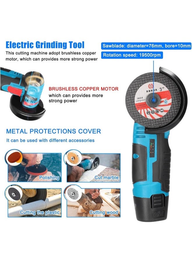 Denzoz Mini Angle Grinder 19500rpm Mini Grinders Power Tools Handheld Portable Electric Grinder Machine with 2 Cutting Disc and 1500mAh Battery  - Image 5