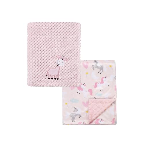 CREVENT 2Pcs 30X40 Cute Cozy Fluffy Warm Baby Blankets for Infants Toddlers Bedding Crib Cot Stroller Giraffe Unicorn - Image 1