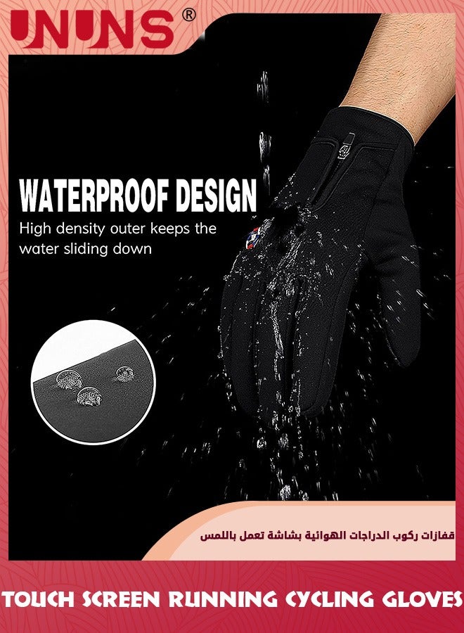 UNUNS Cycling Gloves,Winter Warm Biking Gloves,Touch Screen Fingers Gloves,Anti-Slip Windproof Waterproof Insulated Gloves For Men Women Outdoor Sports Running Riding And Driving,Black L - Image 3