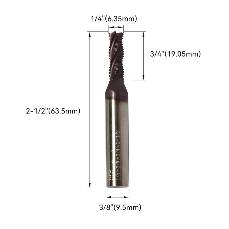 HFS (R) Roughing End Mill Square End Mill 4 Flute M42 8% Cobalt TiAlN for Steel 1/4" Dia. - Image 2