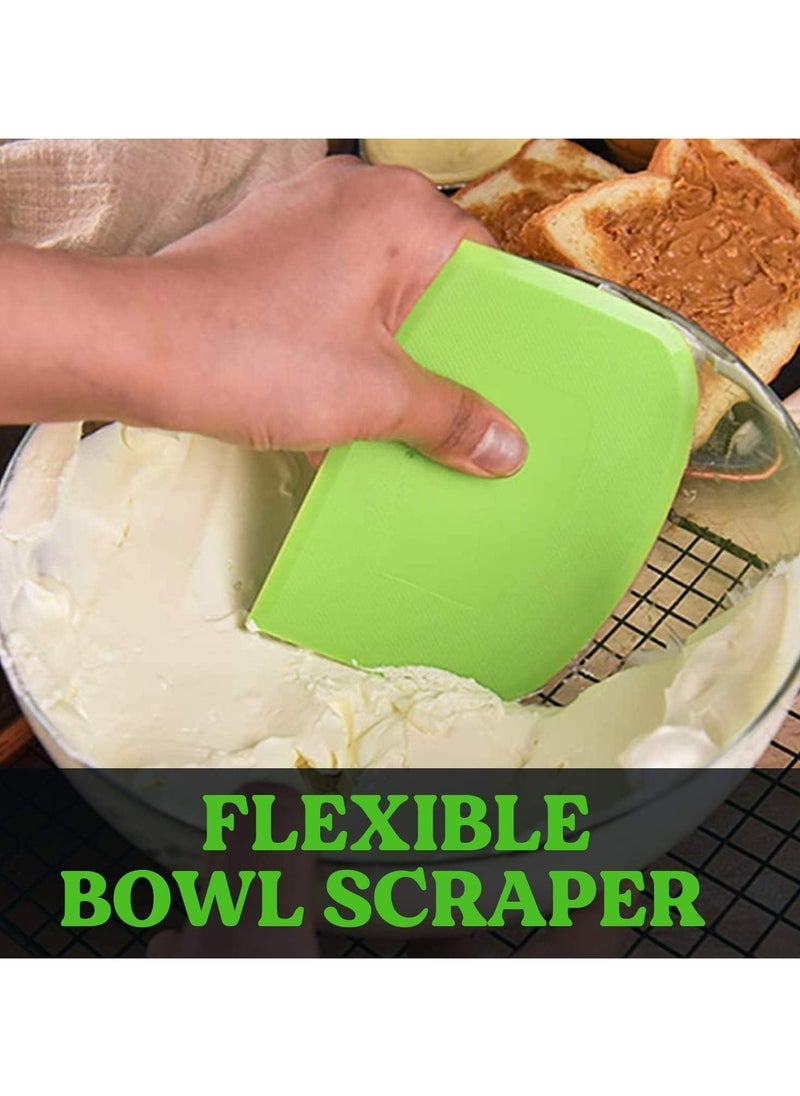 Oasisgalore - 3P Flexible Dough Scraper Set - Non-Slip Baking Tools for Cake Decorating (Green & White) - Image 1