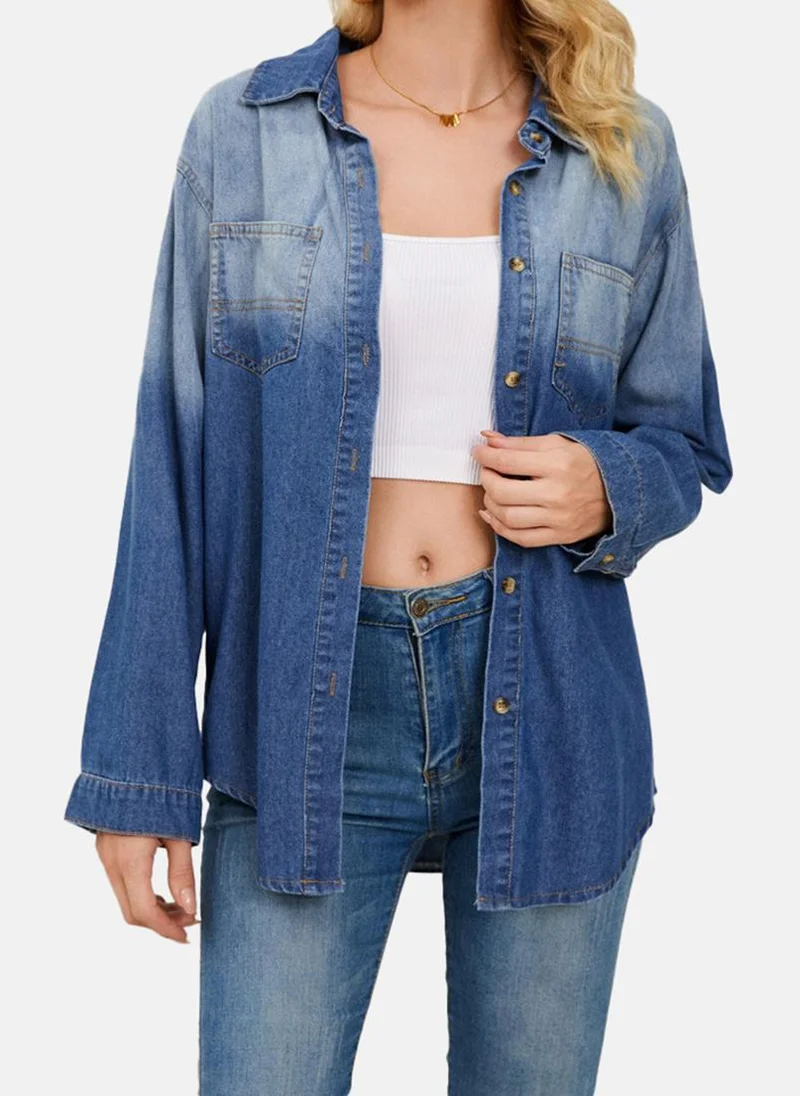 YUNIQEE Blue Regular Fit Spread Collar Long Sleeves Shirts